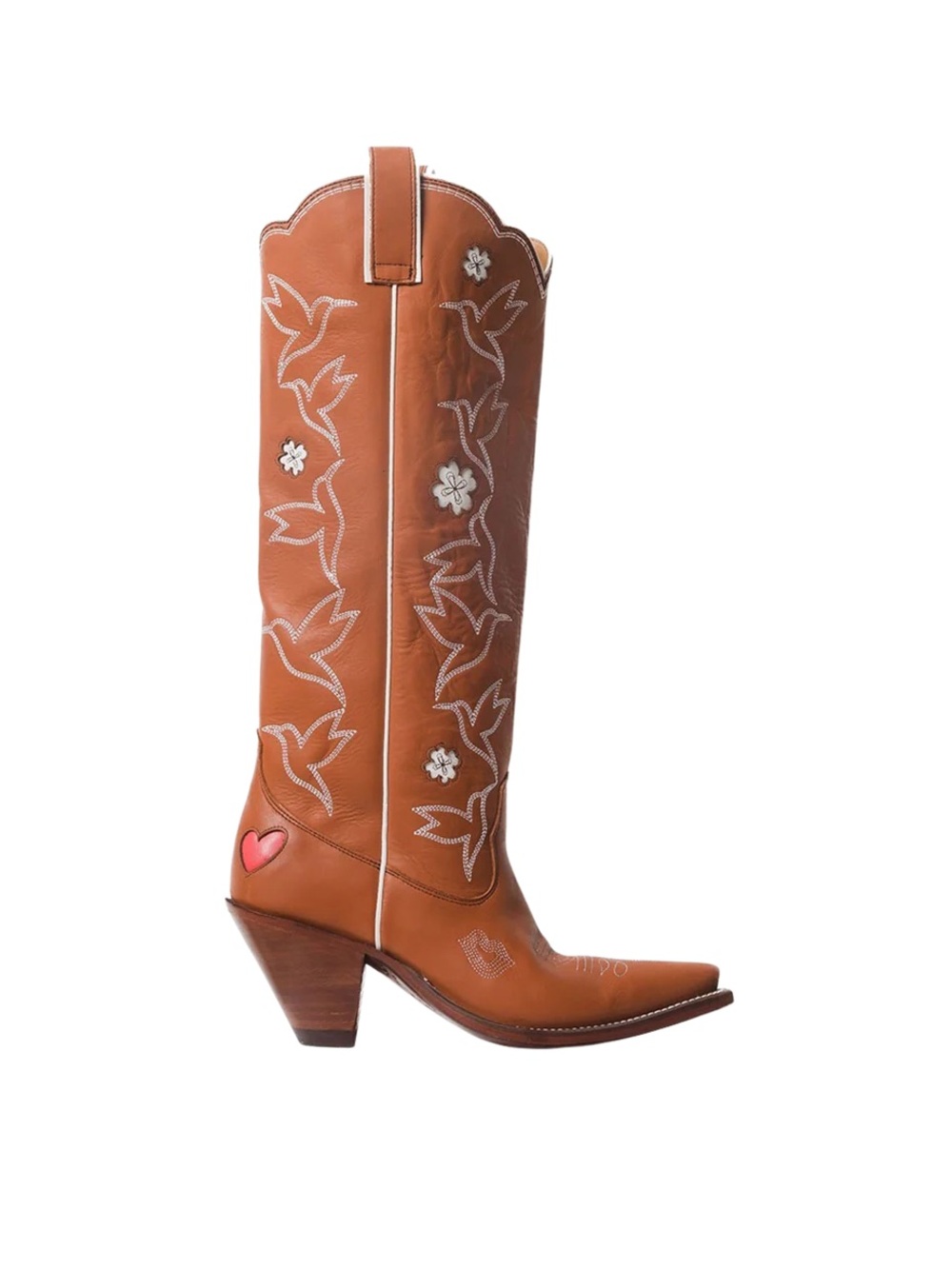 Besita Boots Honey Embroidered Western Boots Knee High Cowboy Brown White